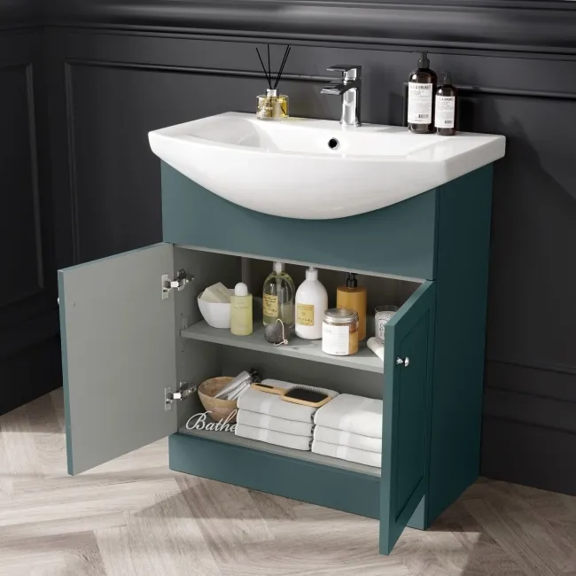 Capri Mystic Green Combination Vanity Basin and Houston Toilet 1350mm - Chrome Handles