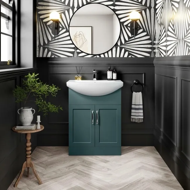 Capri Mystic Green Vanity with Semi Recessed Basin 650mm - Traditional Handles