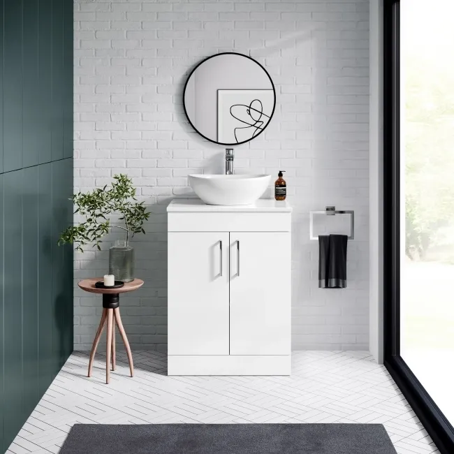 Mersey Gloss White Vanity with Oval Basin 600mm