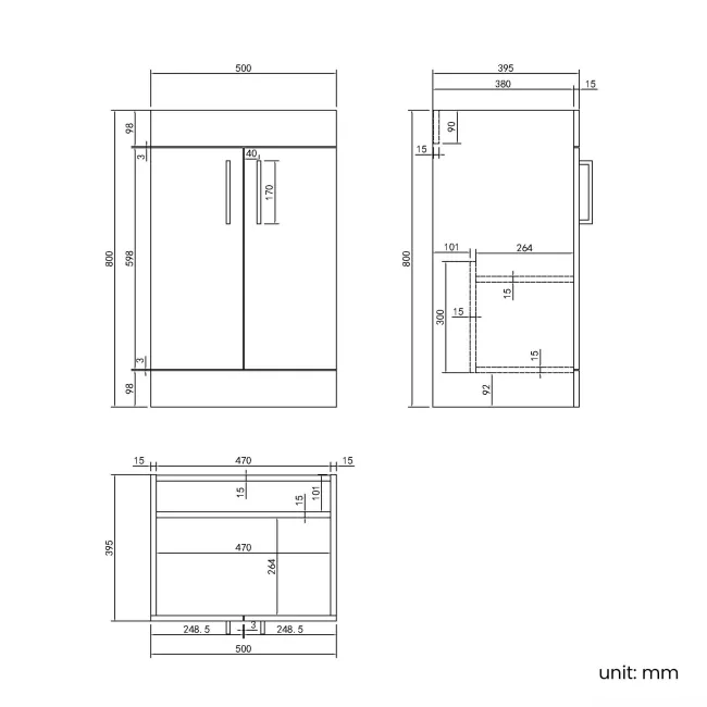 Mersey Gloss White Vanity 600mm Excludes Counter Top Basin - Black Accents