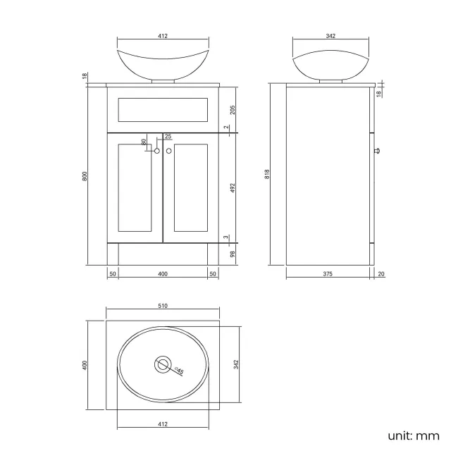 Milos Cotton White Vanity with Oval Basin 500mm - Brushed Handles