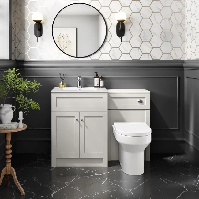 Milos Cotton White Combination Vanity Basin and Denver Toilet 1100mm - Chrome Handles