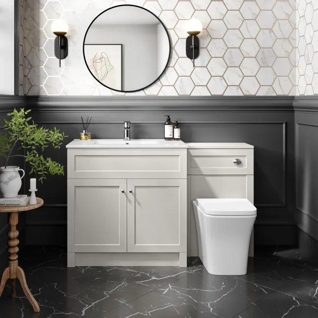 Milos Cotton White Combination Vanity Basin and Houston Toilet 1300mm - Chrome Handles