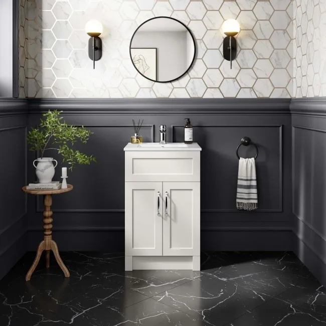 Milos Cotton White Basin Vanity 500mm - Traditional Handles