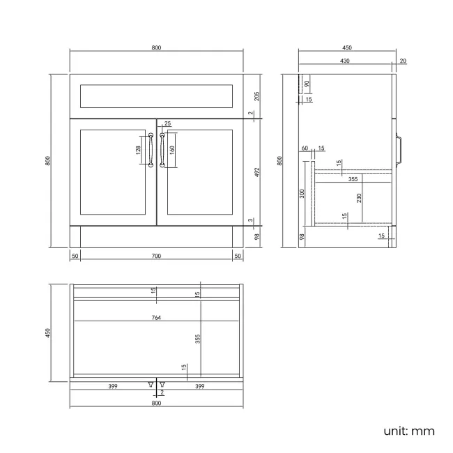 Milos Cotton White Vanity with Troy Basin 800mm - Traditional Handles