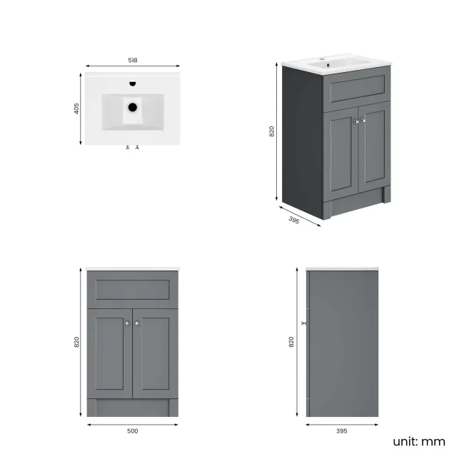 Milos Fog Grey Basin Vanity 500mm - Brushed Handles