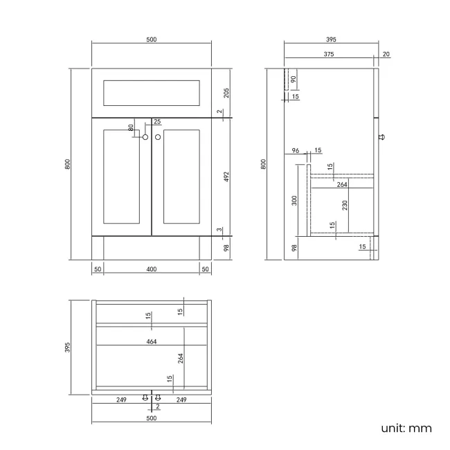 Milos Fog Grey Basin Vanity 500mm - Brushed Handles