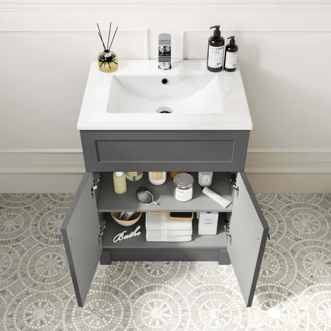 Milos Slate Grey Basin Vanity 600mm - Chrome Handles
