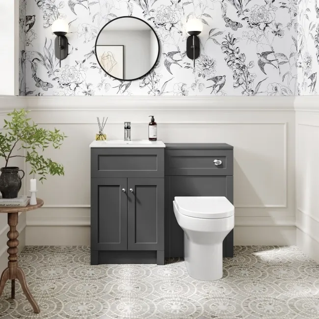 Milos Slate Grey Combination Vanity Basin and Denver Toilet 1000mm - Chrome Handles