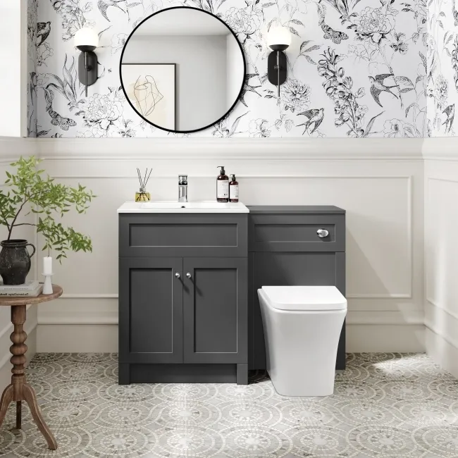 Milos Slate Grey Combination Vanity Basin and Houston Toilet 1100mm - Chrome Handles