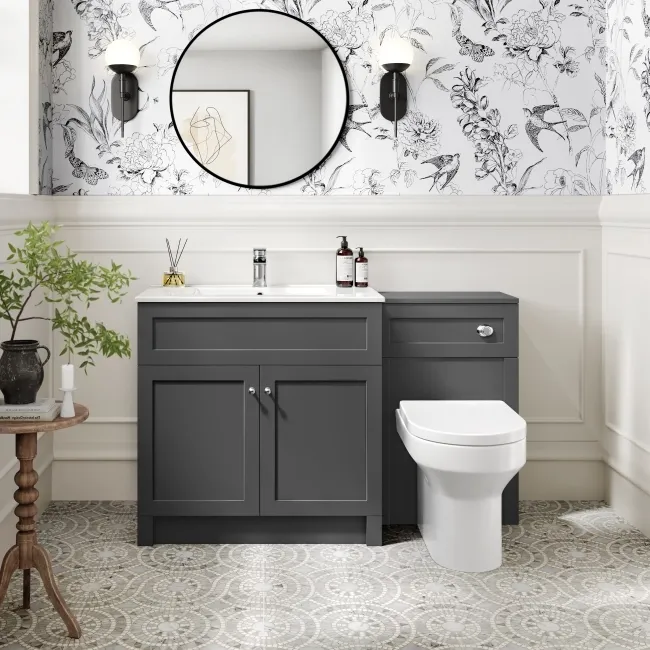 Milos Slate Grey Combination Vanity Basin and Denver Toilet 1300mm - Chrome Handles