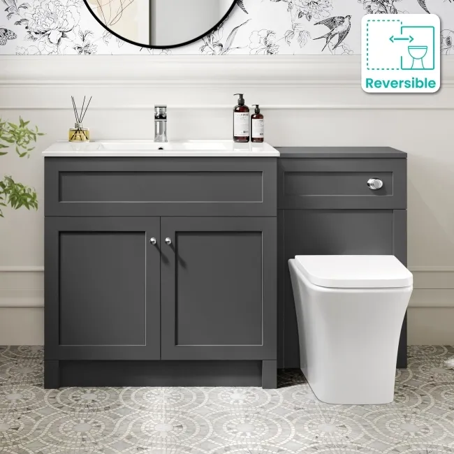 Milos Slate Grey Combination Vanity Basin and Houston Toilet 1300mm - Chrome Handles