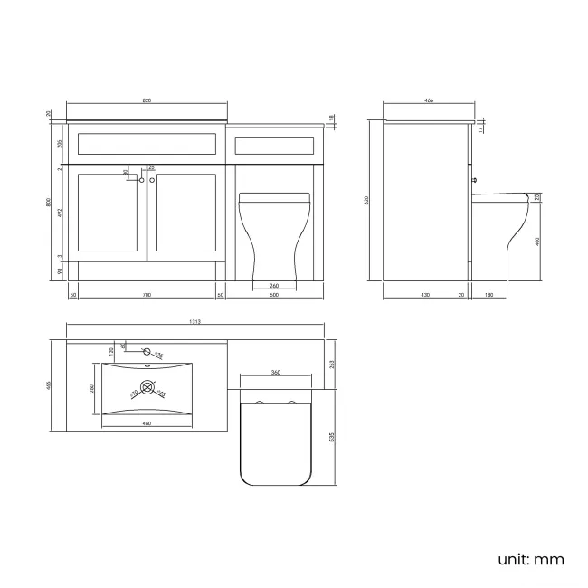 Milos Slate Grey Combination Vanity Basin and Houston Toilet 1300mm - Chrome Handles