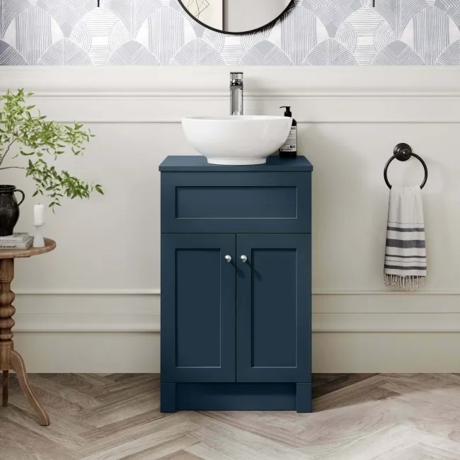 Milos Navy Blue Vanity with Mesa Basin 500mm- Brushed Handles