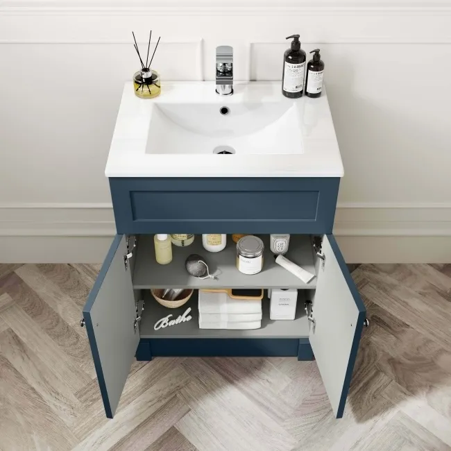 Milos Navy Blue Basin Vanity 600mm - Chrome Handles
