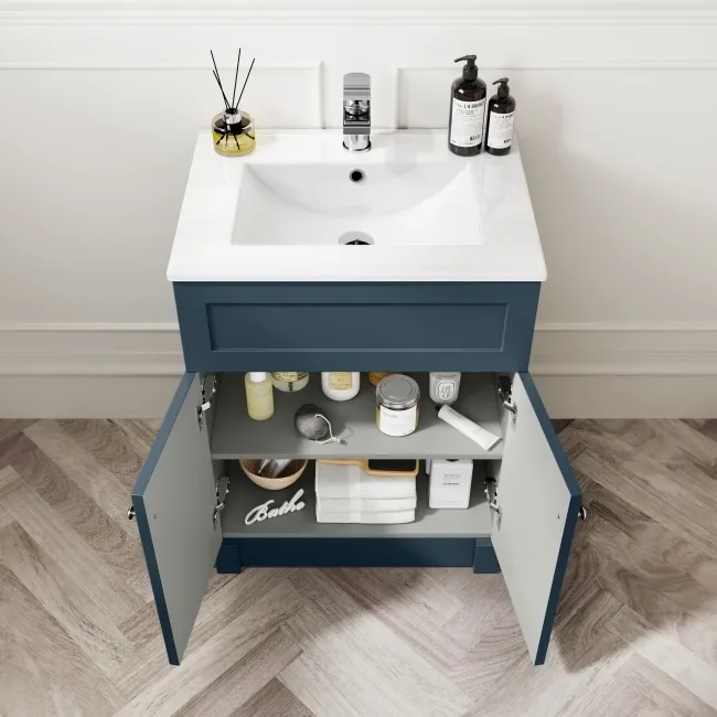 Milos Navy Blue Combination Vanity Basin and Denver Toilet 1100mm - Chrome Handles