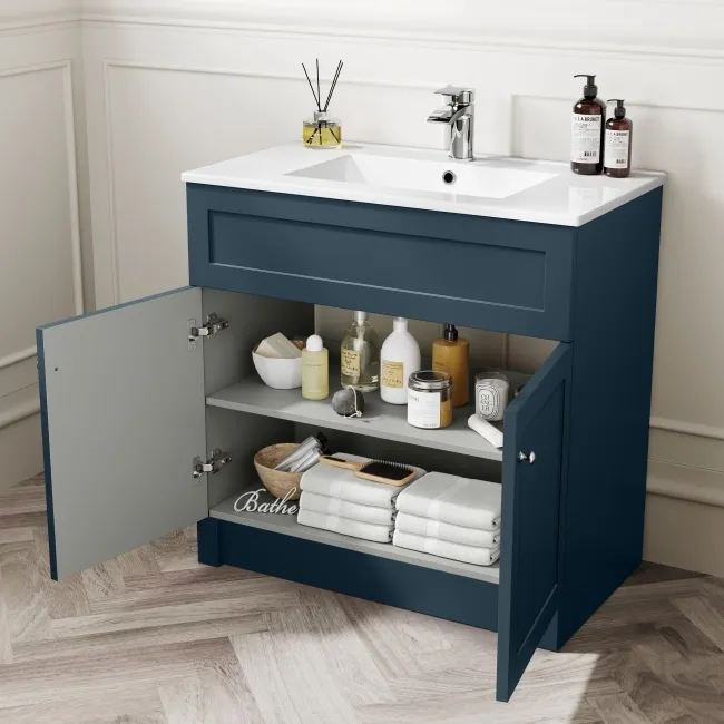 Milos Navy Blue Combination Vanity Basin and Denver Toilet 1300mm - Chrome Handles