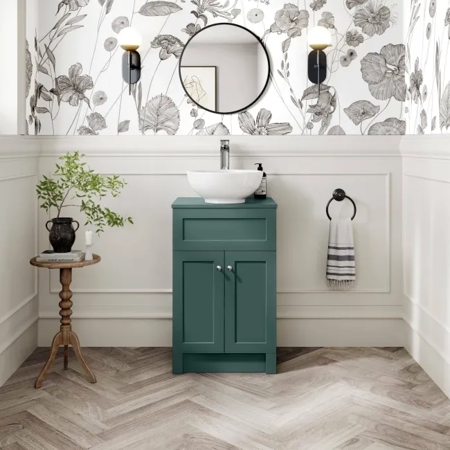Milos Mystic Green Vanity with Mesa Basin 500mm - Brushed Handles