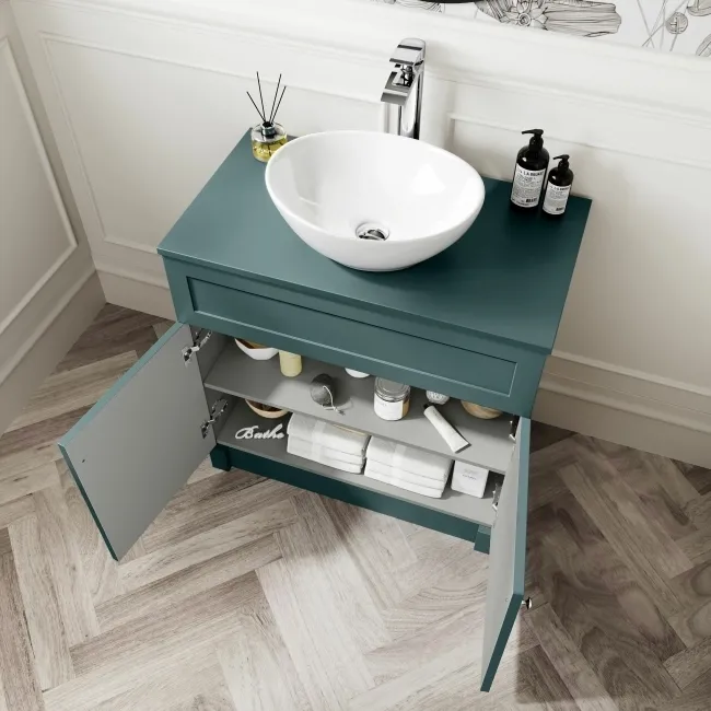 Milos Mystic Green Vanity with Oval Basin 800mm - Brushed Handles