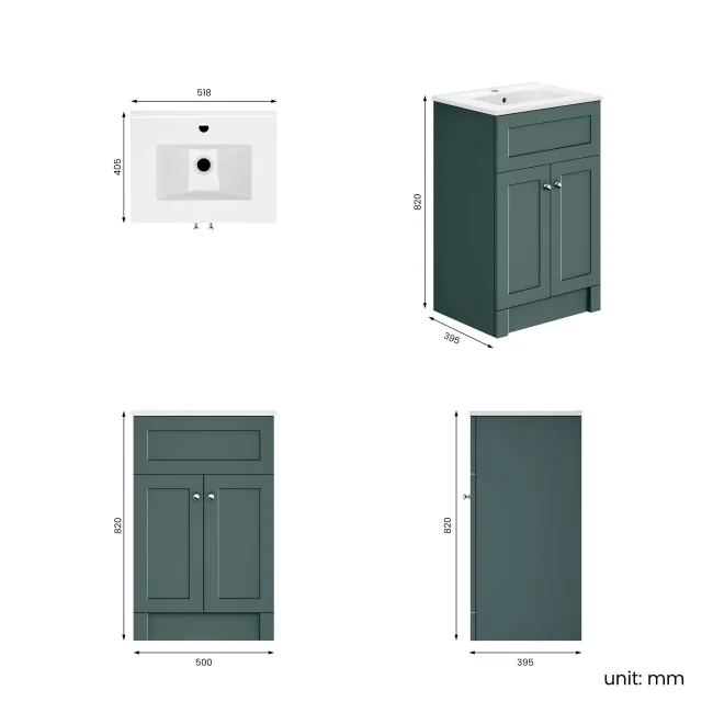 Milos Mystic Green Basin Vanity 500mm - Chrome Handles