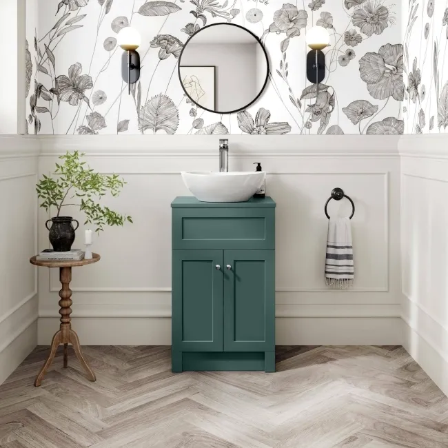 Milos Mystic Green Vanity with Oval Basin 500mm - Chrome Handles