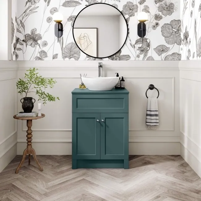 Milos Mystic Green Vanity with Oval Basin 600mm - Chrome Handles