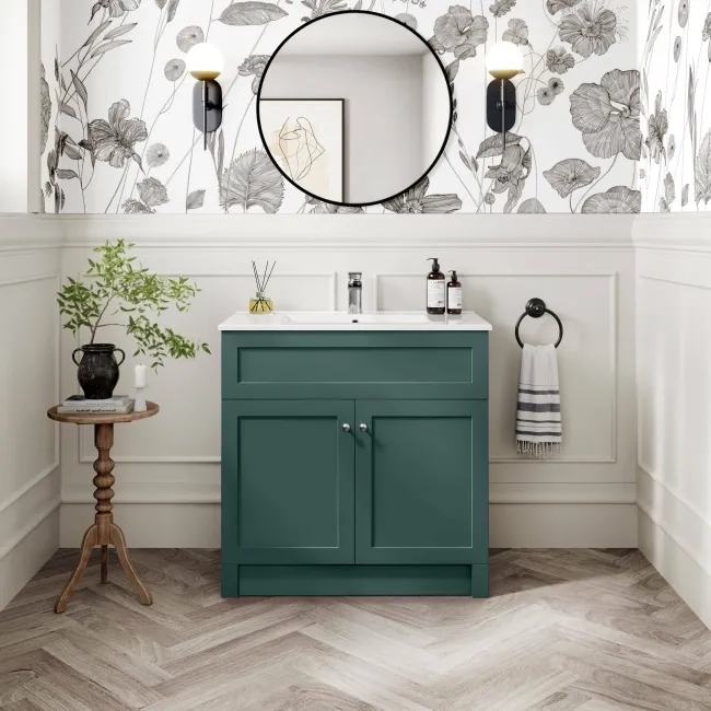 Milos Mystic Green Basin Vanity 800mm - Chrome Handles