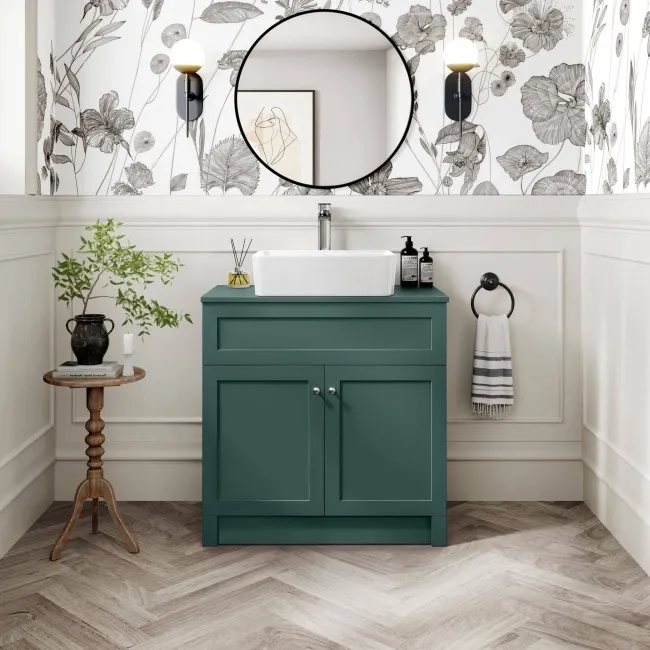Milos Mystic Green Vanity with Troy Basin 800mm - Chrome Handles