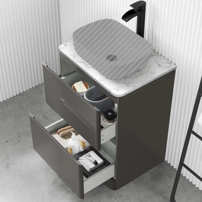 Corsica Tungsten Grey Drawer Vanity with Marble Top 600mm - Excludes Counter Top Basin