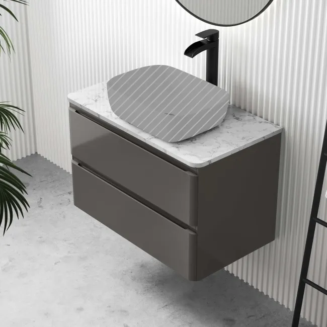 Corsica Tungsten Grey Wall Hung Drawer Vanity with Marble Top 800mm - Excludes Counter Top Basin