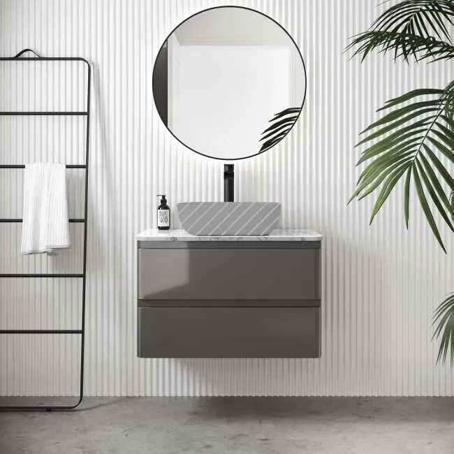 Corsica Tungsten Grey Wall Hung Drawer Vanity with Marble Top 800mm - Excludes Counter Top Basin