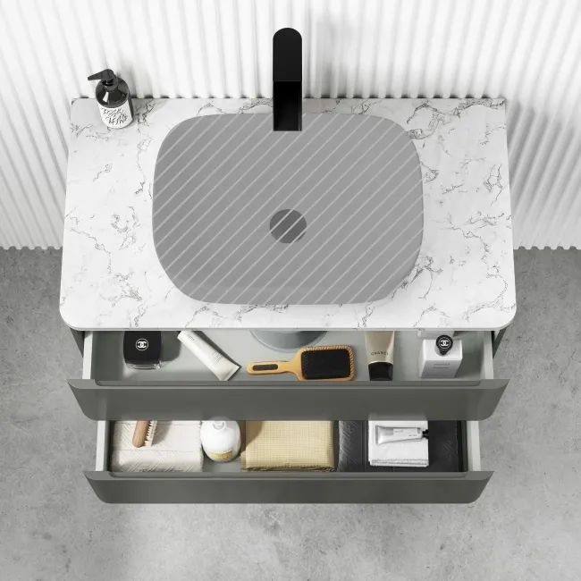 Corsica Tungsten Grey Wall Hung Drawer Vanity with Marble Top 800mm - Excludes Counter Top Basin