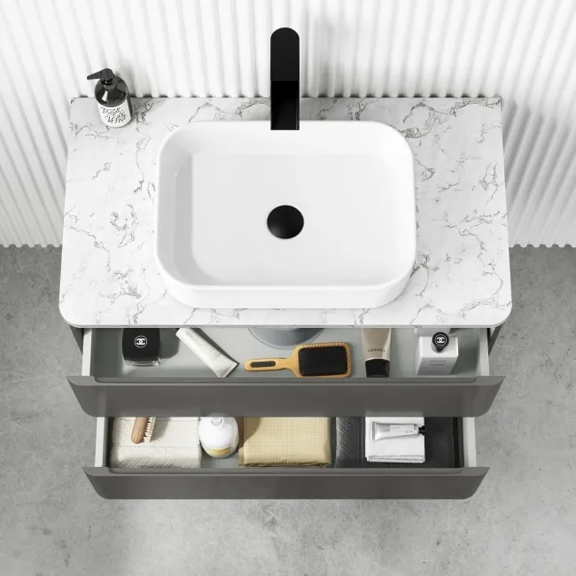 Corsica Tungsten Grey Wall Hung Drawer Vanity with Marble Top & Marin Basin 800mm