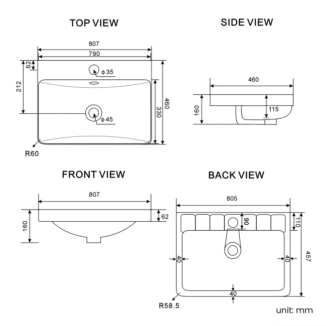 Corsica Tungsten Grey Basin Drawer Vanity 800mm
