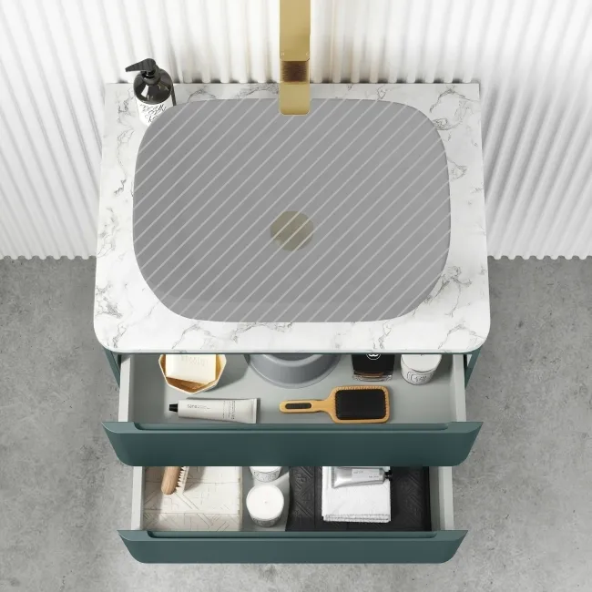 Corsica Midnight Green Wall Hung Drawer Vanity with Marble Top 600mm - Excludes Counter Top Basin