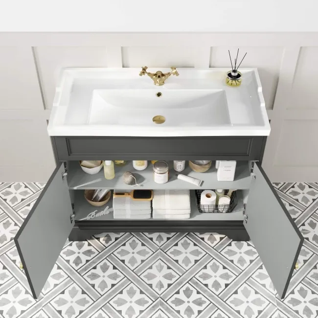 Lucia Graphite Grey Basin Vanity 1030mm - Brushed Brass Accents
