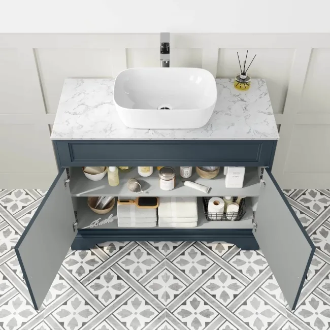 Lucia Inky Blue Vanity with Marble Top & Curved Counter Top Basin 1030mm