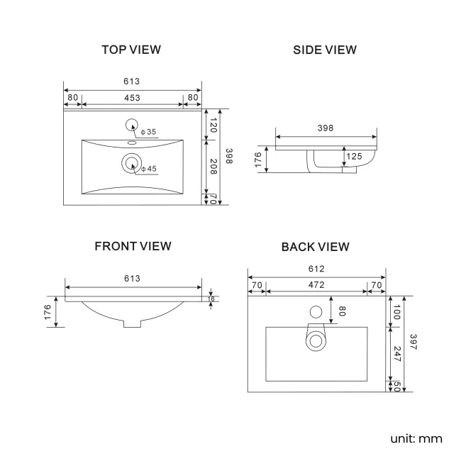 Elba Matt Black Wall Hung Basin Drawer Vanity 600mm