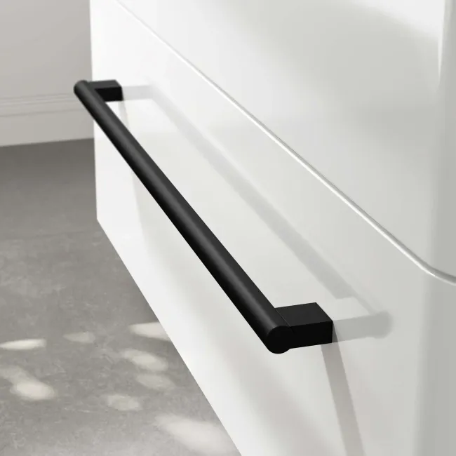 Omaha Gloss White Wall Hung Drawer Vanity with Marble Top & Marin Basin 800mm - Black Accents