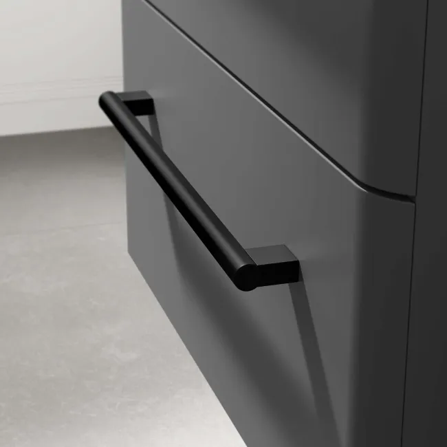 Omaha Slate Grey Wall Hung Drawer Vanity with Marble Top & Curved Counter Top Basin 600mm - Black Accents