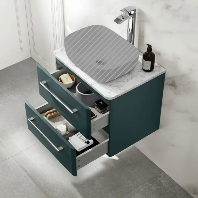 Omaha Mystic Green Wall Hung Drawer Vanity with Marble Top 600mm - Excludes Counter Top Basin