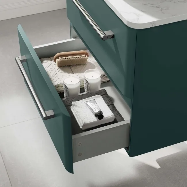 Omaha Mystic Green Wall Hung Drawer Vanity with Marble Top 600mm - Excludes Counter Top Basin