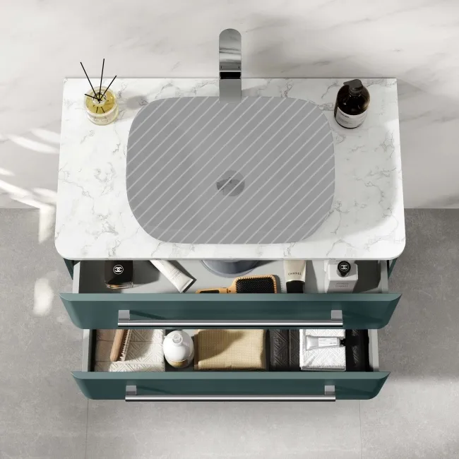 Omaha Mystic Green Wall Hung Drawer Vanity with Marble Top 800mm - Excludes Counter Top Basin