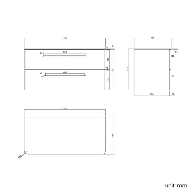 Omaha Mystic Green Wall Hung Drawer Vanity with Marble Top 800mm - Excludes Counter Top Basin