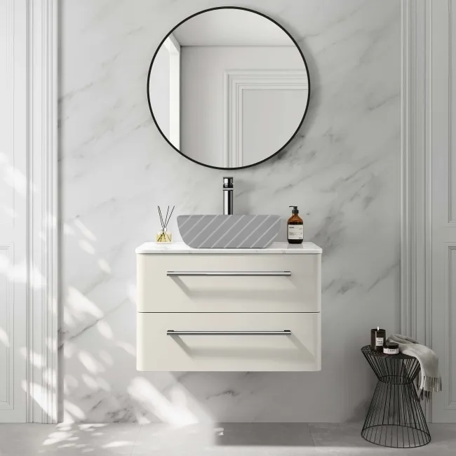 Omaha Linen White Wall Hung Drawer Vanity with Marble Top 800mm - Excludes Counter Top Basin