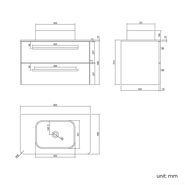 Omaha Linen White Wall Hung Drawer Vanity with Marble Top & Marin Basin 800mm