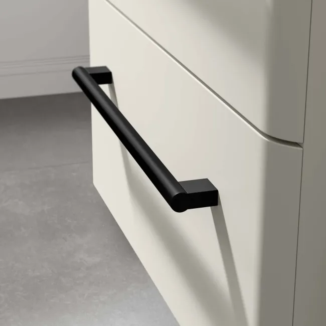 Omaha Linen White Wall Hung Drawer Vanity with Marble Top 600mm (Excludes Counter Top Basin) - Black Accents