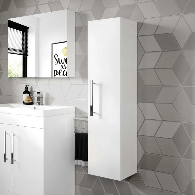 Avon Gloss White Wall Hung Tall Cabinet 1200x300mm