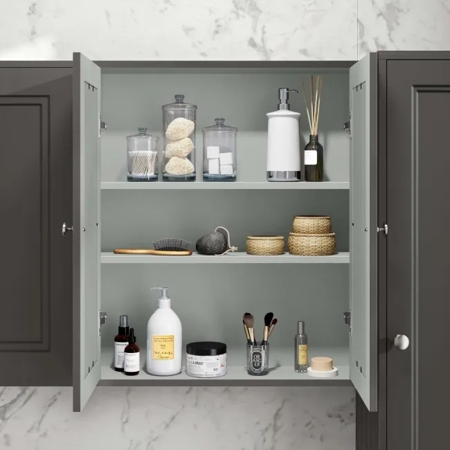 Graphite Grey Wall Hung Mirror Cabinet 700x600mm