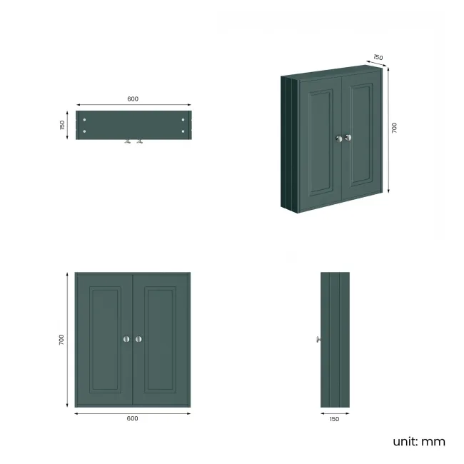 Midnight Green Wall Hung Cabinet 700x600mm